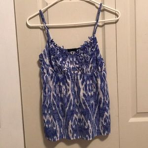 INC blue/white tank top w buttons